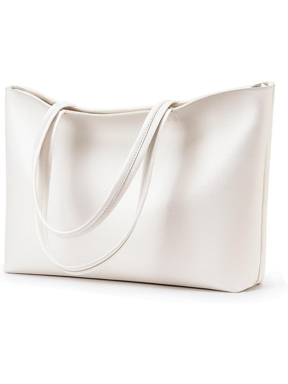 Women's Beige White Faux Leather Zipper Pocket Imported Shoulder Bag Handbag